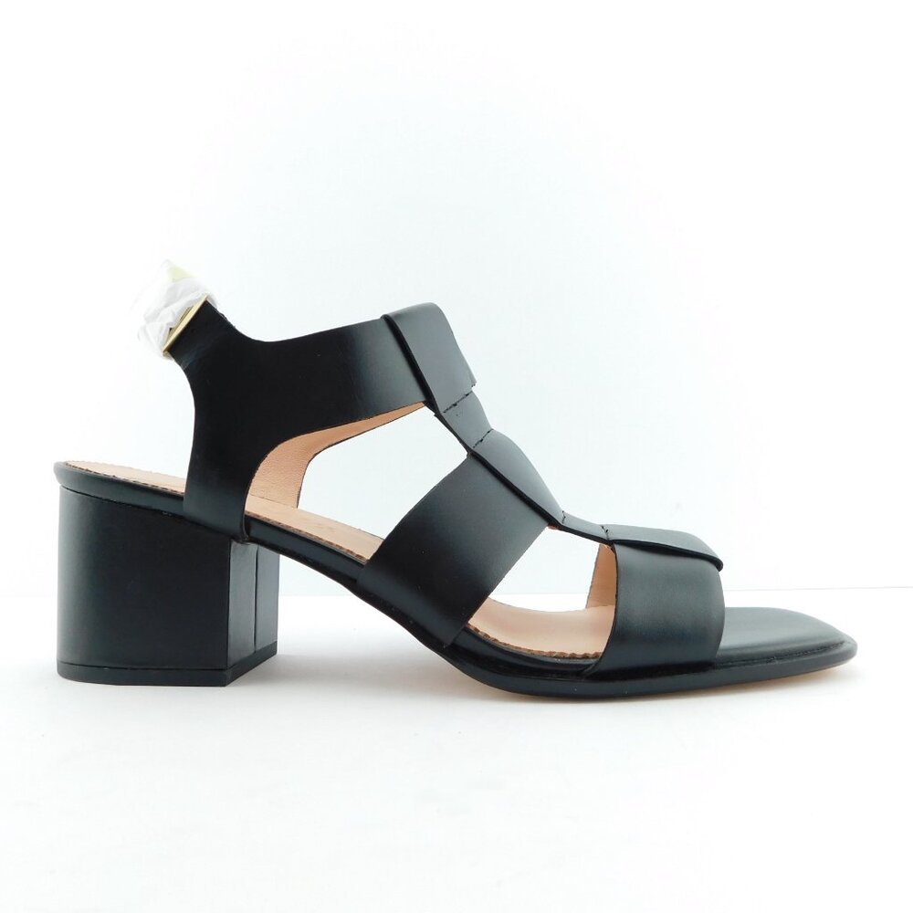 Unworn J. CREW Black Leather Block Heel Sling Back Caged Sandals 11 - Picture 3 of 8